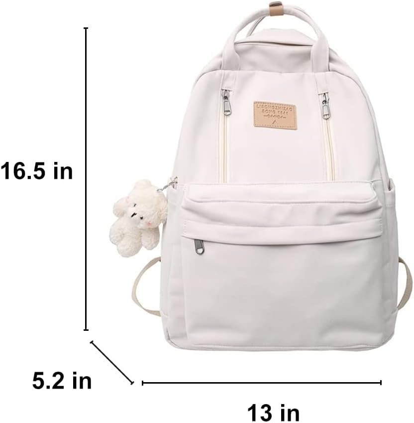 MININAI Preppy Backpack with Plushies Cute Backpack Light Academia College Backpack Solid Aesthetic Rucksack for Travel