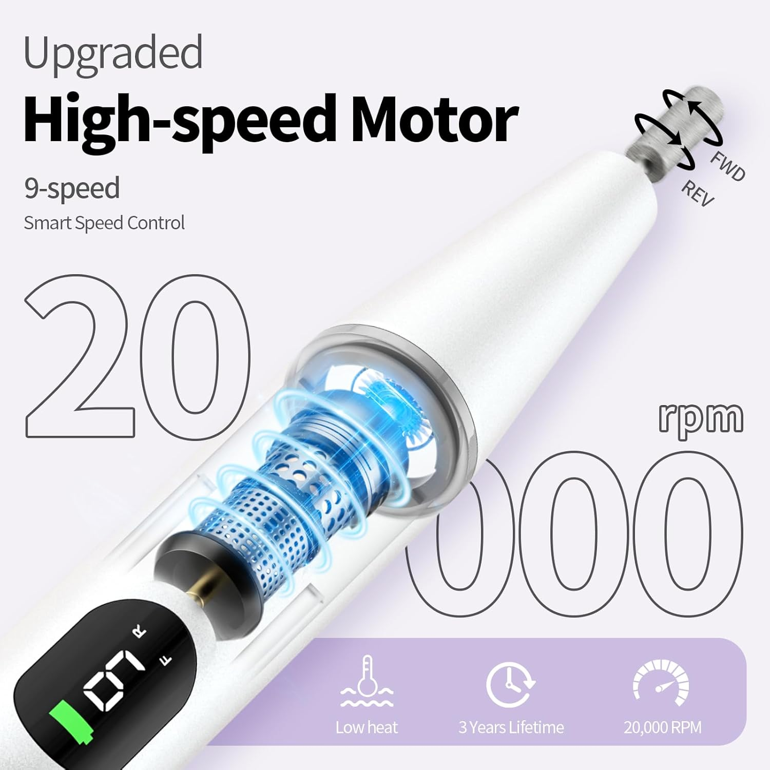 Electric Nail Drill Kit Professional - 9 Speed Cordless Electric Nail File with LED Display, Portable Nail Drill Machine for Acrylic Gel Nails, Hand Feet Trimmer Buffer Tool for Women Men Baby Blue