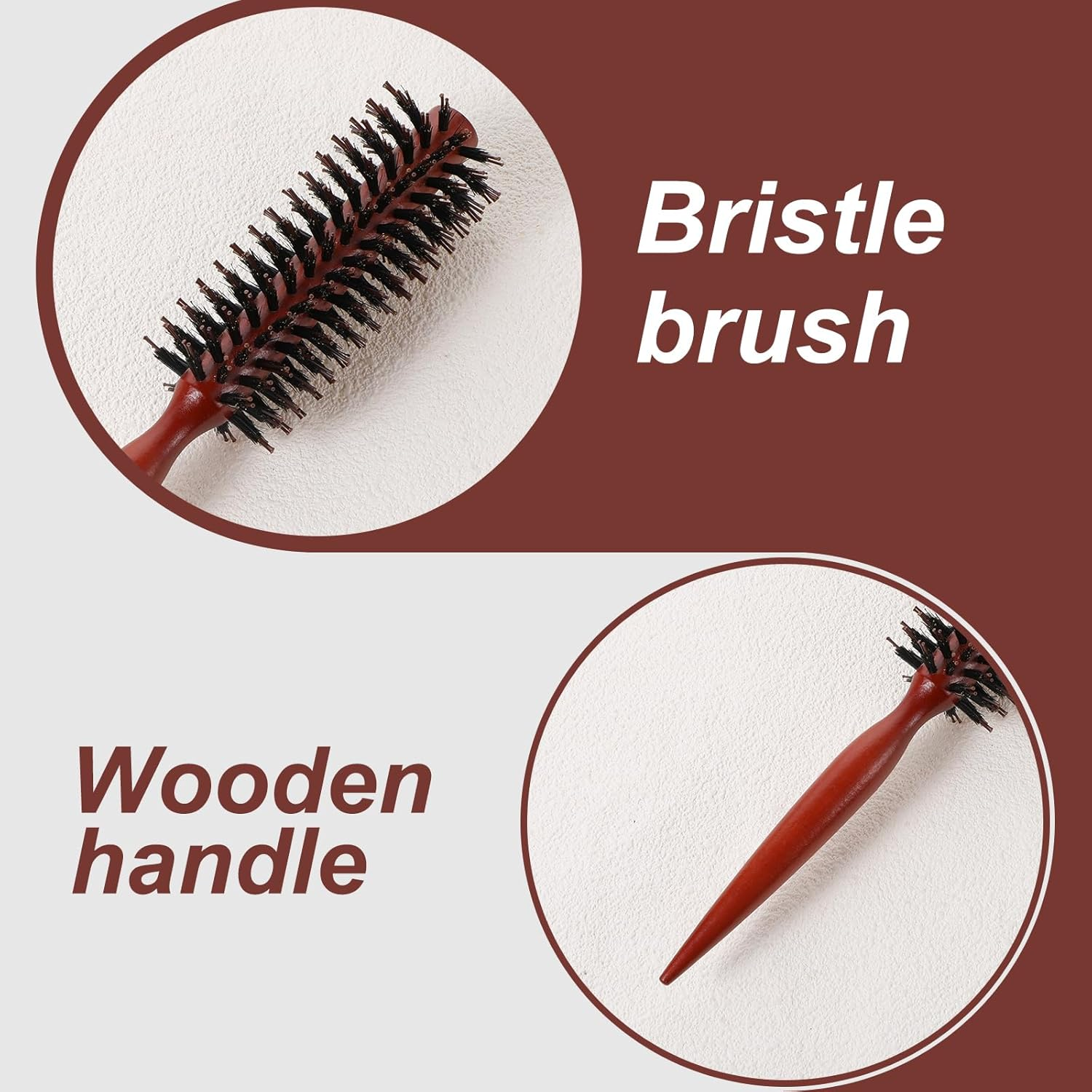 LIQWEI Small Boar Bristle round Brush, Small round Brush, Boar Bristle Hair Brushing, Roll Brushes for Blow Drying, Travel Brushes for Women for Wet or Dry Hairs for Styling Short, Fine Hair image number 1