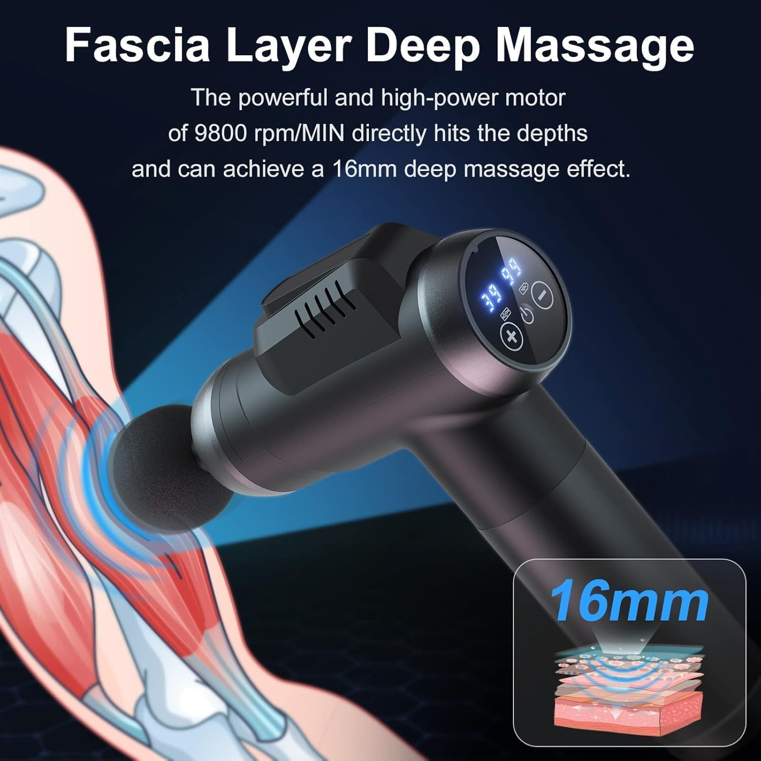 Massage Gun-Massage Gun Deep Tissue-Electric Handheld Massagers -6 Massage Heads-99 Adjustable Speeds-Hand Massager with LCD Display Screen Rechargeable for Muscle Pain Relief Recovery image number 4