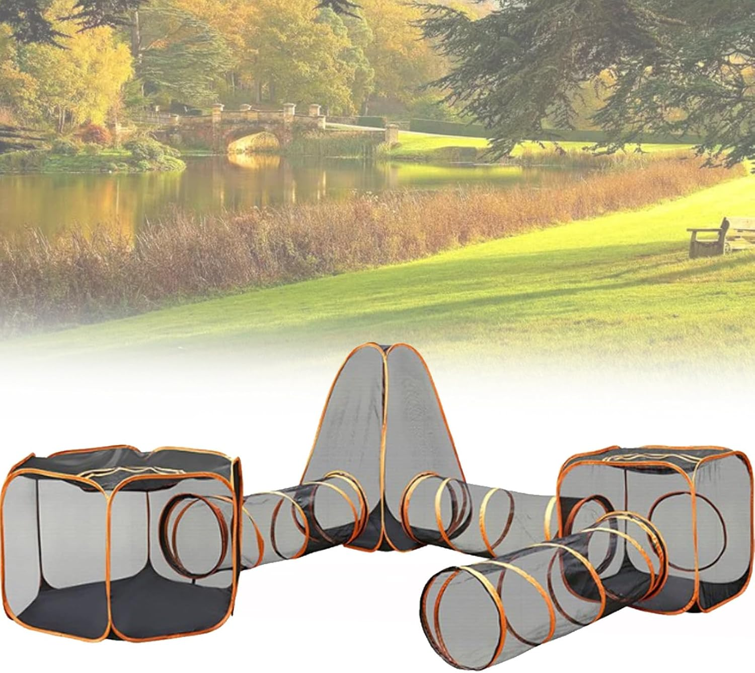 Outdoor Cat Enclosures, Portable Cat Playpen with Cat Tunnel - Foldable Outdoor/Indoor Cat House - Rabbits Ferrets, Small Animals Pet Tent image number 5