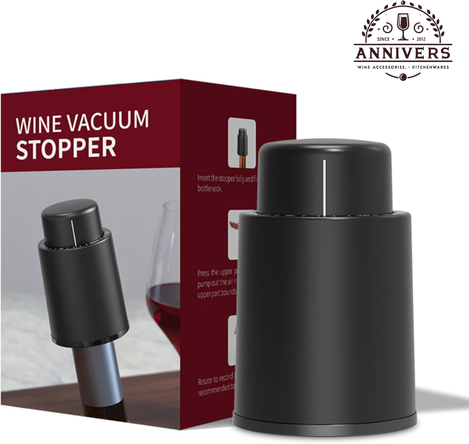 ANNIVERS [4 Pack] Vacuum Wine Bottle Stopper Wine Cork Air Pump Wine Stopper Saver Sealer, Reusable Leak Proof Silicone Seal Keep Fresh with Date Scale for All Wine Bottles, Bouchon Bouteille De Vin image number 2