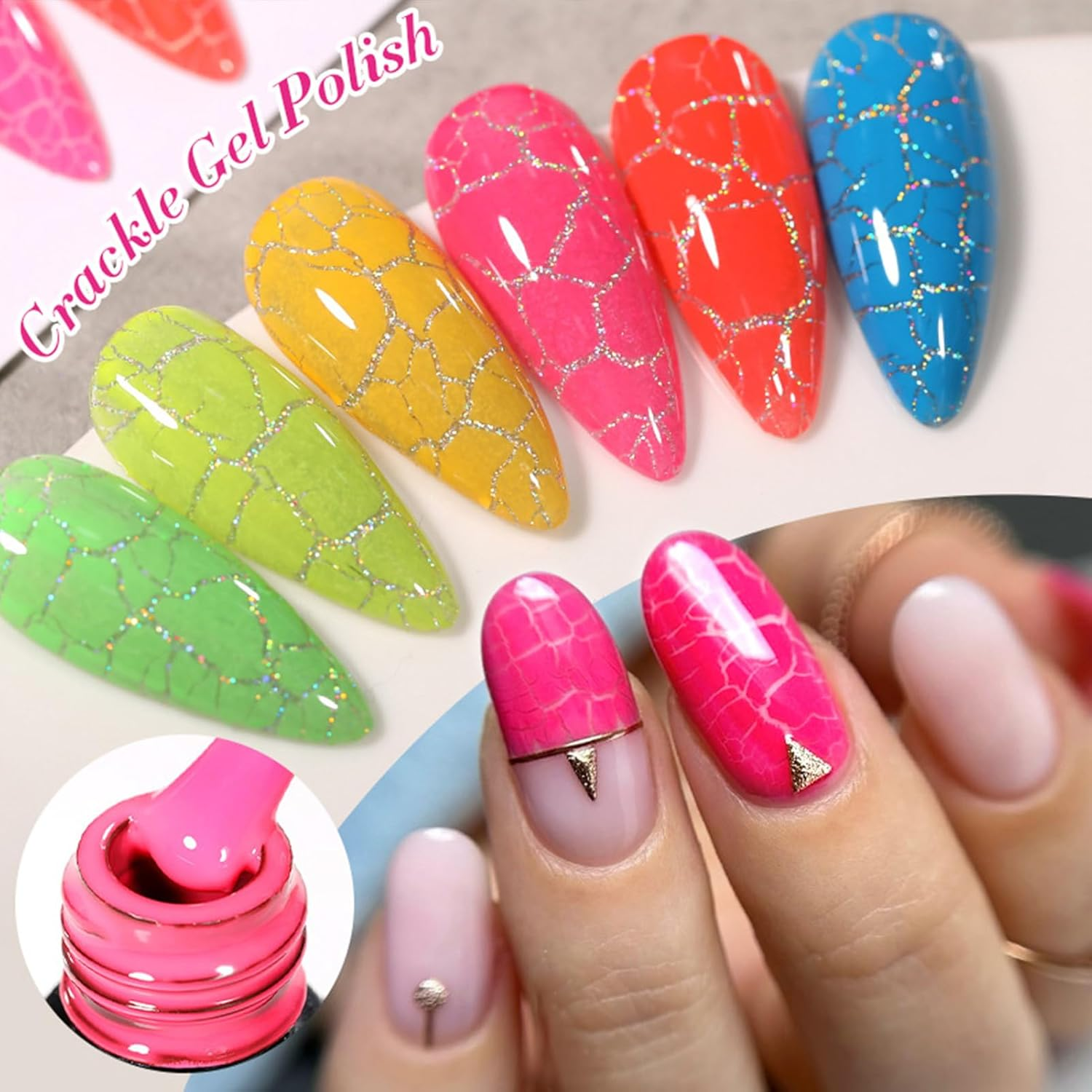 Crackle Nail Polish Gel | Color UV Gel Nail Polish Set of 6,Chip-Resistant, Long-Lasting, Beauty Supplies for Daily Wedding Salon Travel Photography image number 4