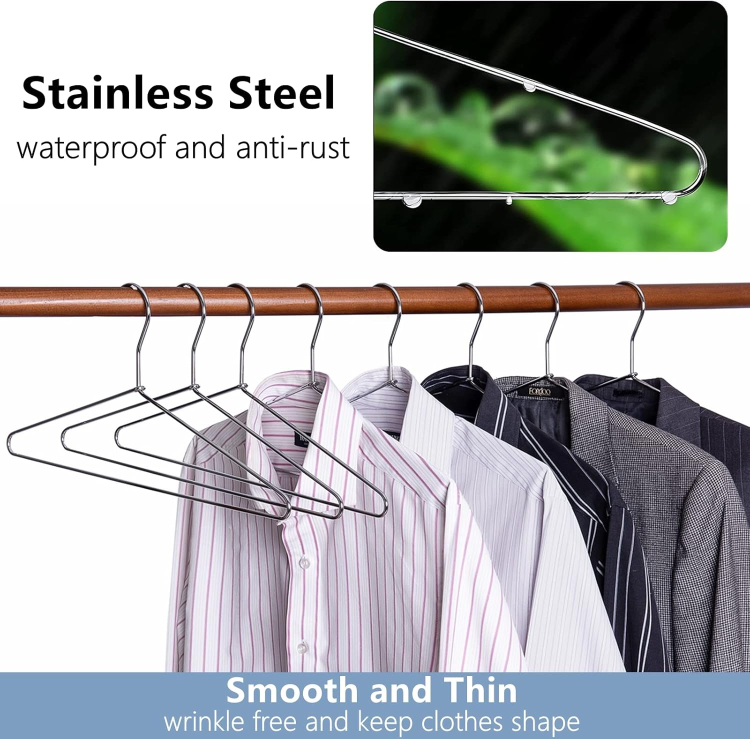 Amber Home Heavy Duty Metal Shirt Coat Hangers 20 Pack, Stainless Steel Clothes Hanger with Polished Chrome, 17 Inch Silver Metal Wire Hanger