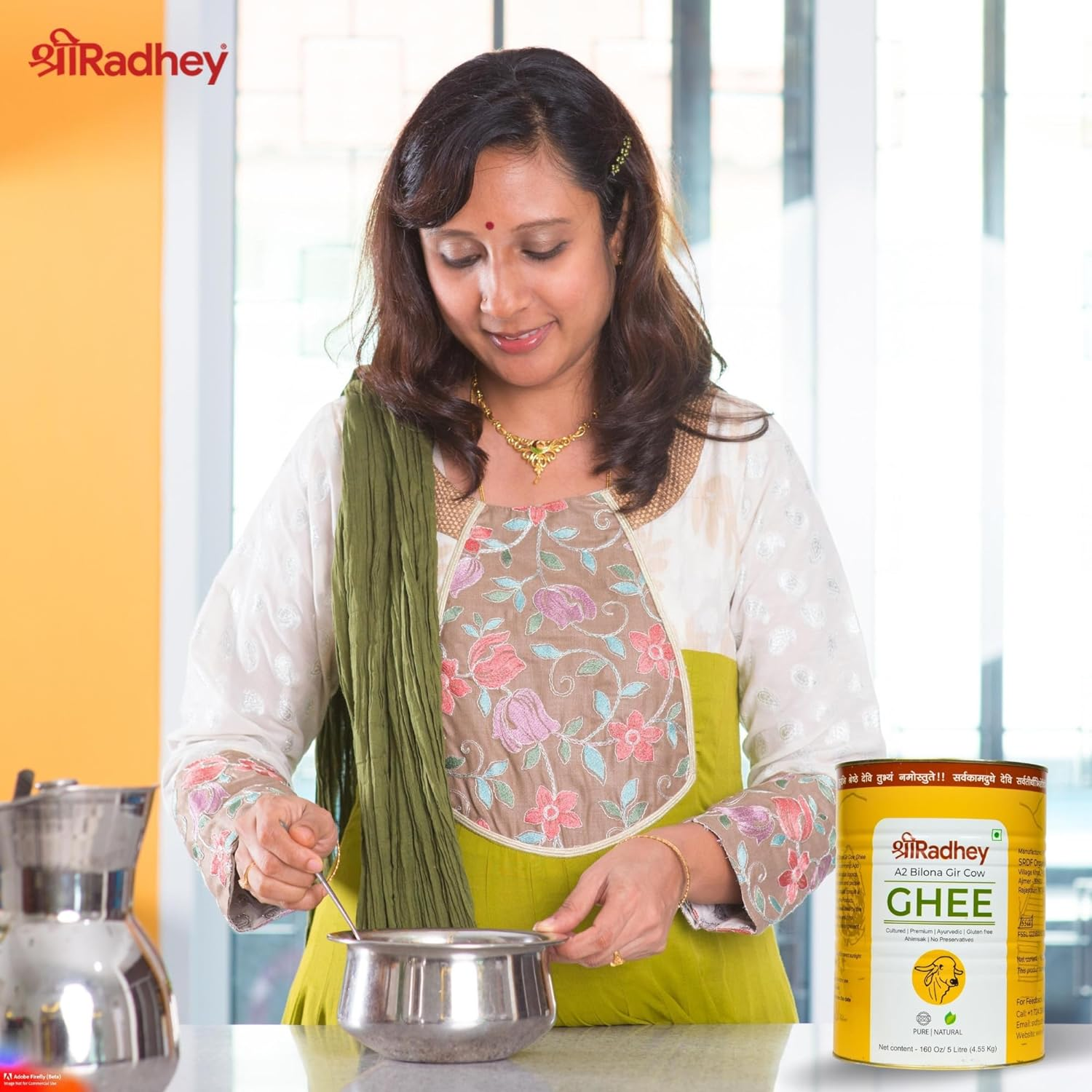 SHREE RADHEY A2 Bilona Gir Cow Ghee | 5 Litre | Traditional Bilona Method | Cultured | Premium | Immunity Booster | Pure | Natural | Healthy | Fresh | Lactose and Gluten Free | Keto Friendly | Food Grade TIN image number 1