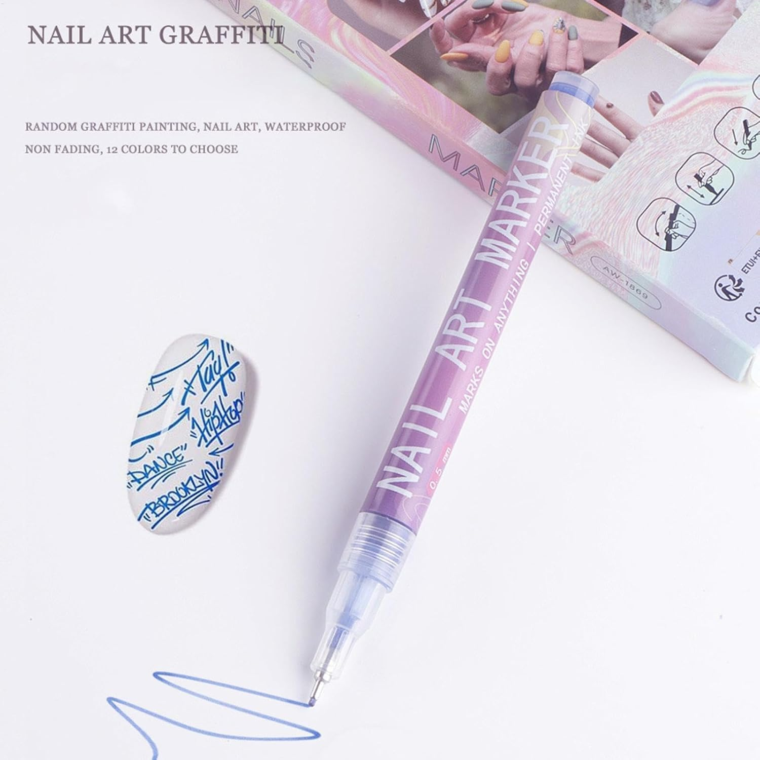 12 Colors Nail Art Pens Set, Nail Art Markers for Gel Nails DIY Nail Art Marker Drawing Painting Liner Pen 3D Nail Polish Pens Quickly Dry Nail Art Nail DIY Decoration image number 1