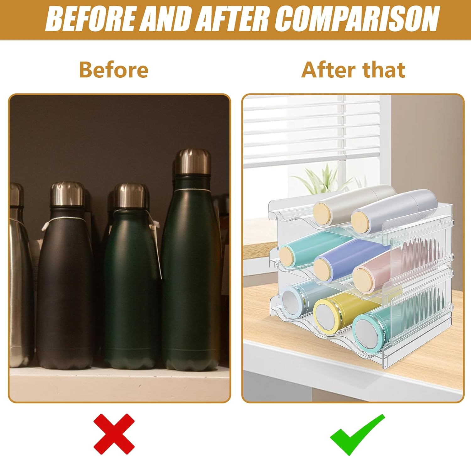 Stackable Bottle Shelf: 3 Pack 9 Bottles Stackable Bottle Rack Bottle Holder Cabinet for Fridge and Cabinet - Space Saving Non-Slip Design for Kitchen, Pantry