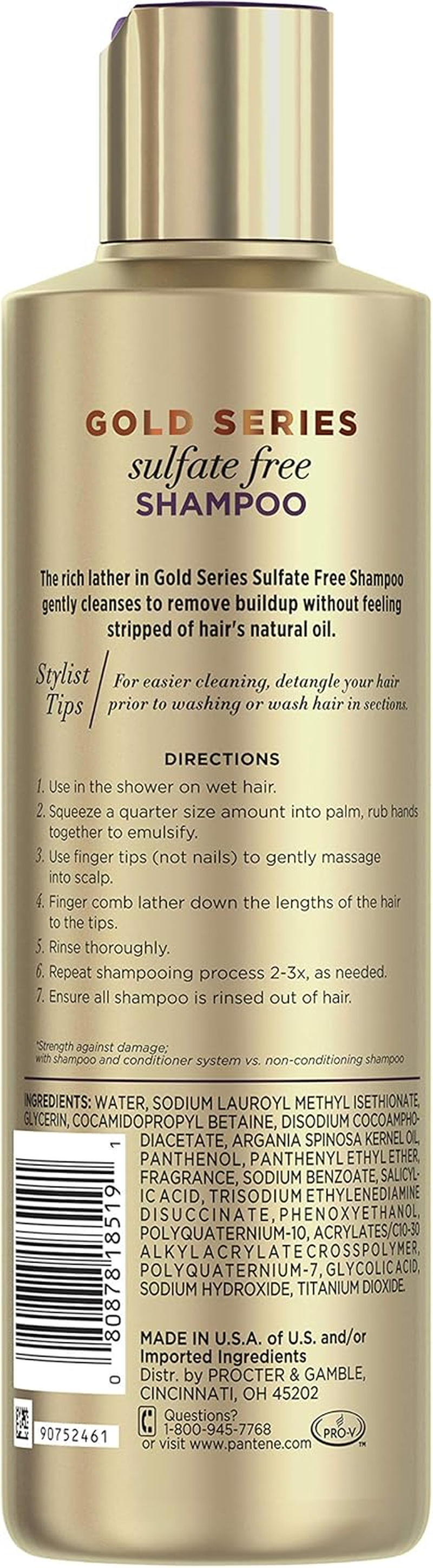 Pantene Gold Series Argan Oil from Prov for Natural and Curly Textured Hair, Sulfate Free Shampoo, 252Ml image number 1