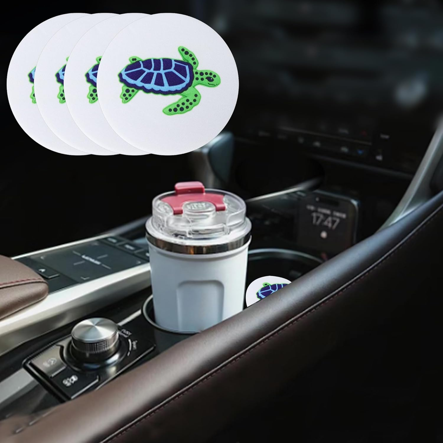 4Pack Turtle Car Cup Coasters, Cute Car Coasters for Cup Holders, 2.75Inch Shockproof Drink Mat, Car Accessories for Women Interior image number 6