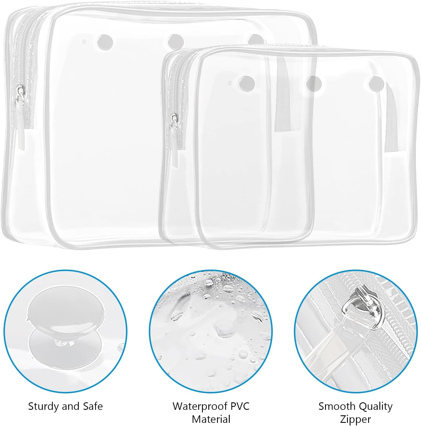 2 Pack Clear Inner Pouch Tote Bag with 2 Insert Hooks for Bogg Bag, Divider Storage for Travel Cosmetic Makeup Clean Organizer, White, Modern - 2, Black image number 5