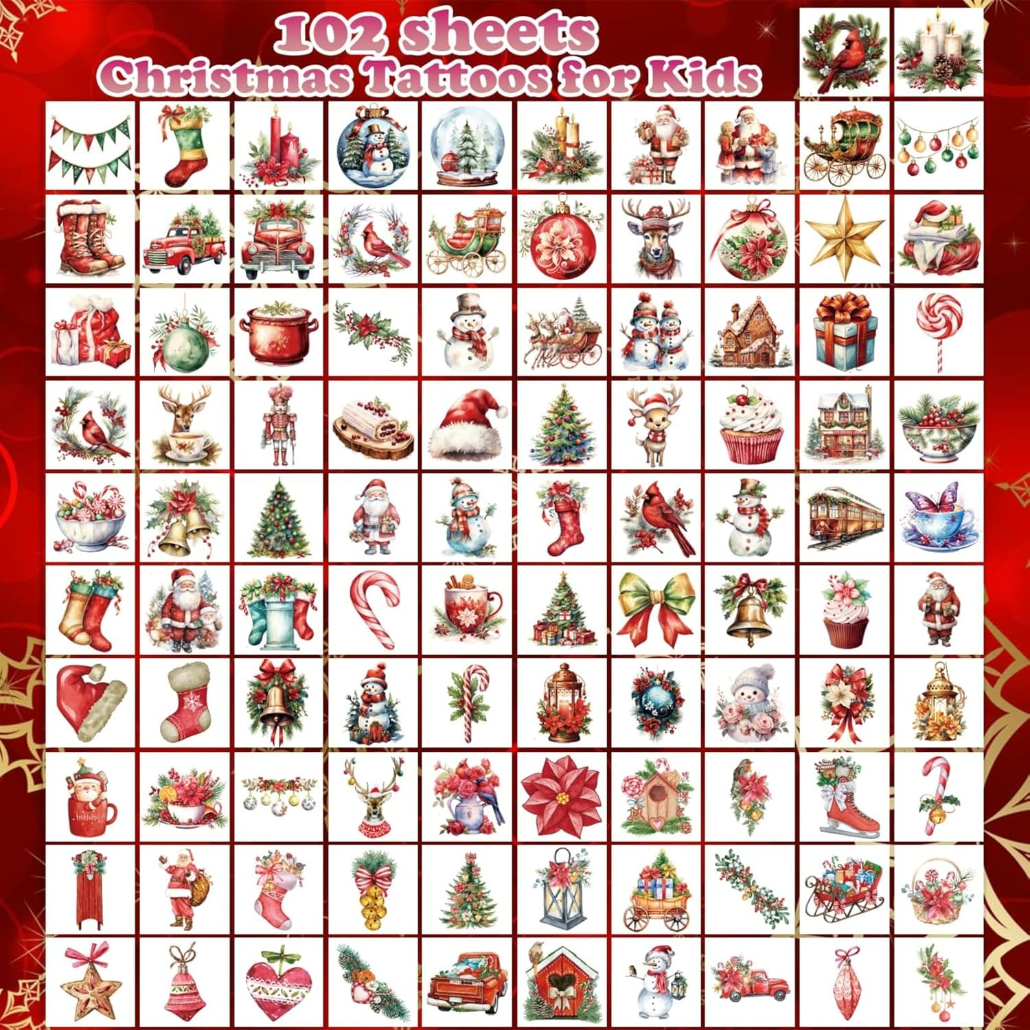 Itadaku 10 Sheets Christmas Temporary Tattoo Stickers, Santa Claus, Tree, Reindeer Patterns, Suitable for Boys and Girls, Great for Gifts, Party Favors, Decorations image number 1