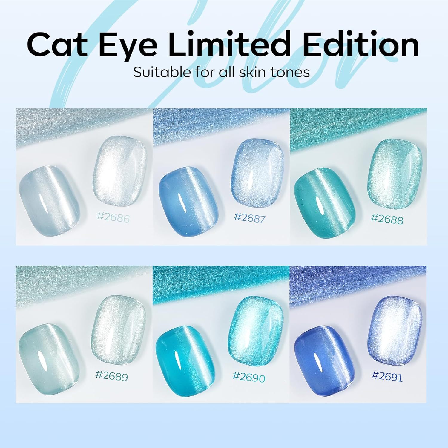 Modelones Cat Eye Gel Nail Polish Set, 6 Colors Light Baby Blue Green 9D Cat Eye Glitter Gel Polish with Magnetic Stick Summer Soak off LED Manicure DIY Salon Gift Starter Kit image number 6