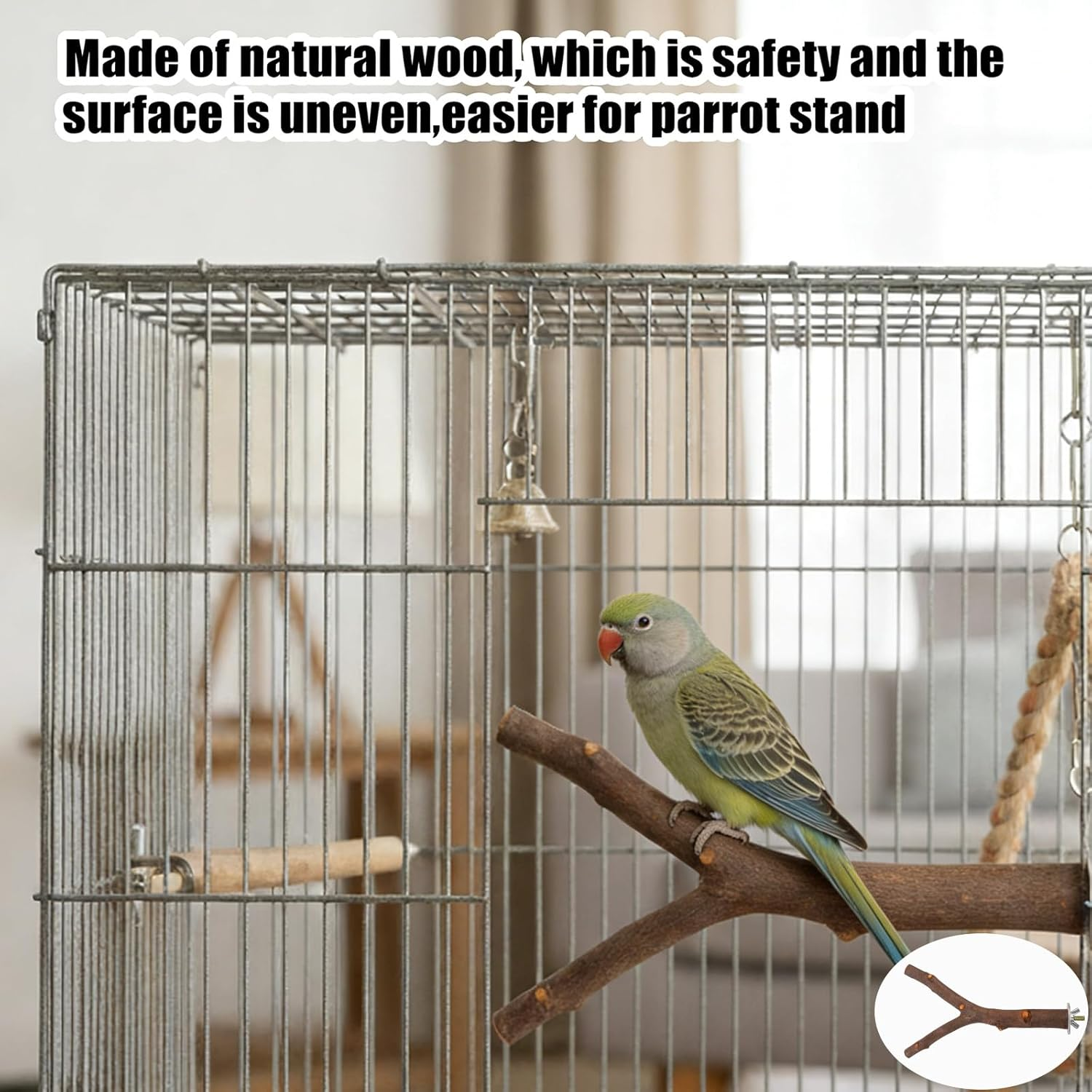 Bird Perch, 2 Pack Natural Wood Bird Cage Accessories, Parrot Toys and Budgie Toys for Small Parrot, Perfect for Budgie Stand and Exercise