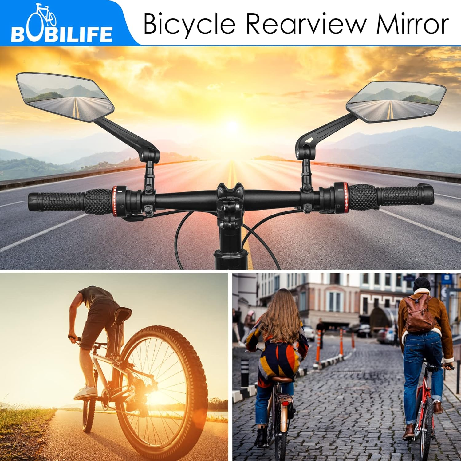 Bike Handlebar Rearview Mirror 2 Pack - Rotatable and Adjustable Wide Angle HD Safe Glass Rear View Shockproof Side Flat Mirror Universal for Bike Bicycle E-Bike (BM047) image number 4