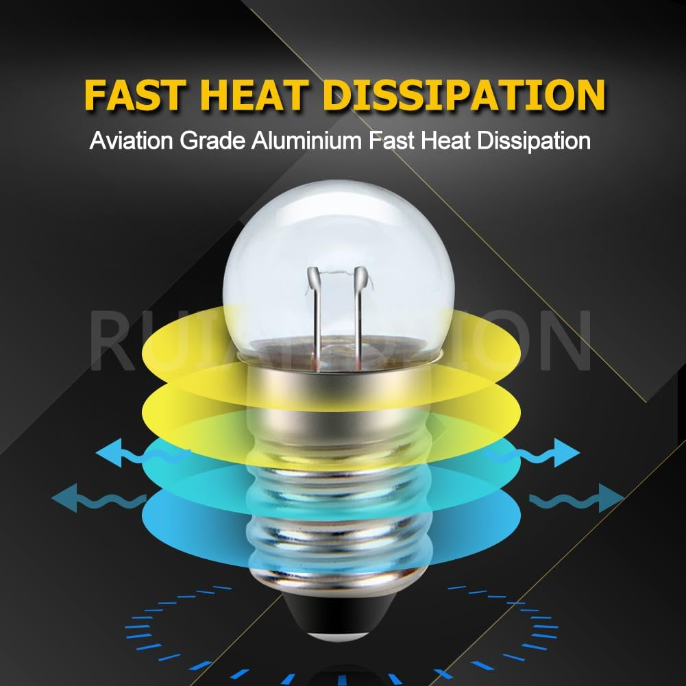 Ruiandsion E10 Flashlight Bulb,1.5V,Non-Polarity,Replacement for Flashlights Torch Work Lights,Warm White(Pack of 5) image number 3