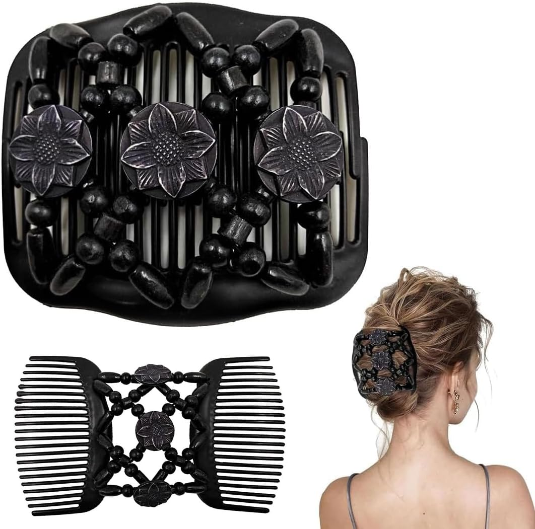 AFCJLTO Hair Comb with Elastic Beads and Stretchy Hair Clip, 1 Piece Magic Hair Comb Double Clip for Girls, Beautiful Hair Accessories Elegant Hair Clip for Women, Hair Styling Hair Comb image number 2