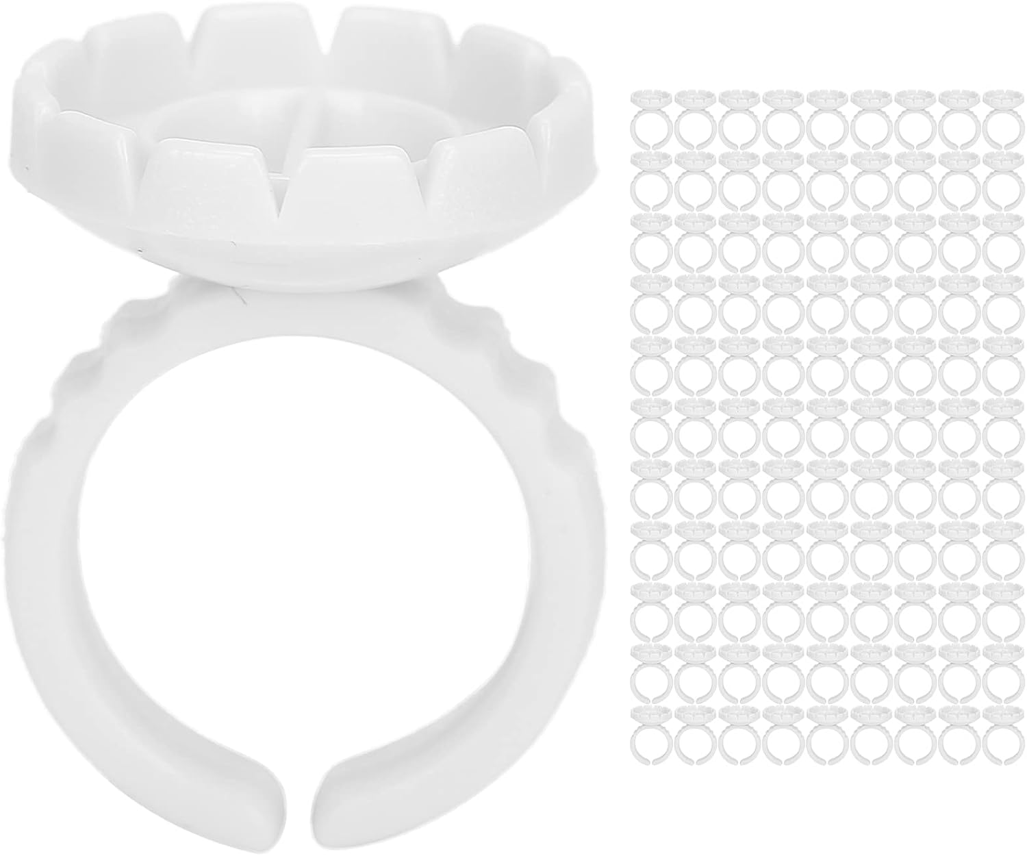 Pack of 100 Adhesive Rings for Eyelash Extensions, Disposable Eyelash Glue Ring, Cup, Glue Cup, Eyelash Extension, Glue Holder for Eyelash Extension (100 White Pack) image number 1