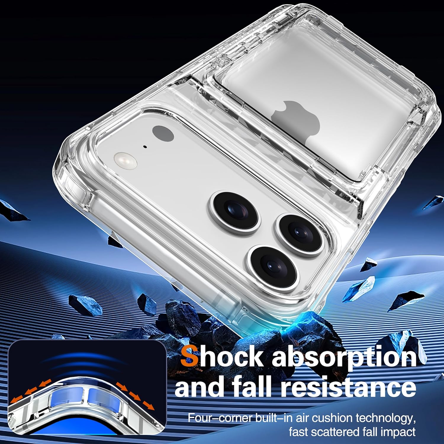 Jusisfone for Iphone 17 Pro Case Case with Card Holder [4 Cards], Crystal Clear Case [Anti-Yellow] Heavy Duty Protection Shockproof Anti-Scratch Cover Wallet Case for Iphone 17 Pro 6.3 Inch image number 3