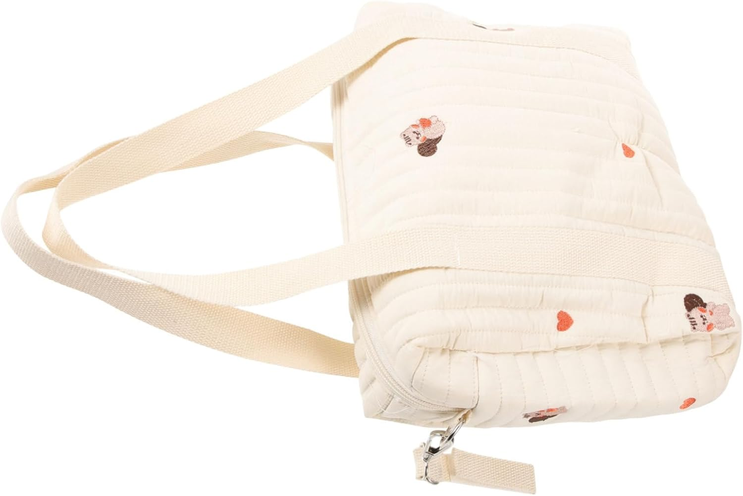 Embroidered Cotton Diaper Tote Bag for Baby Travel Stroller Hanging Diaper Storage Bag Double Straps Medium Size Squirrel Pattern image number 3