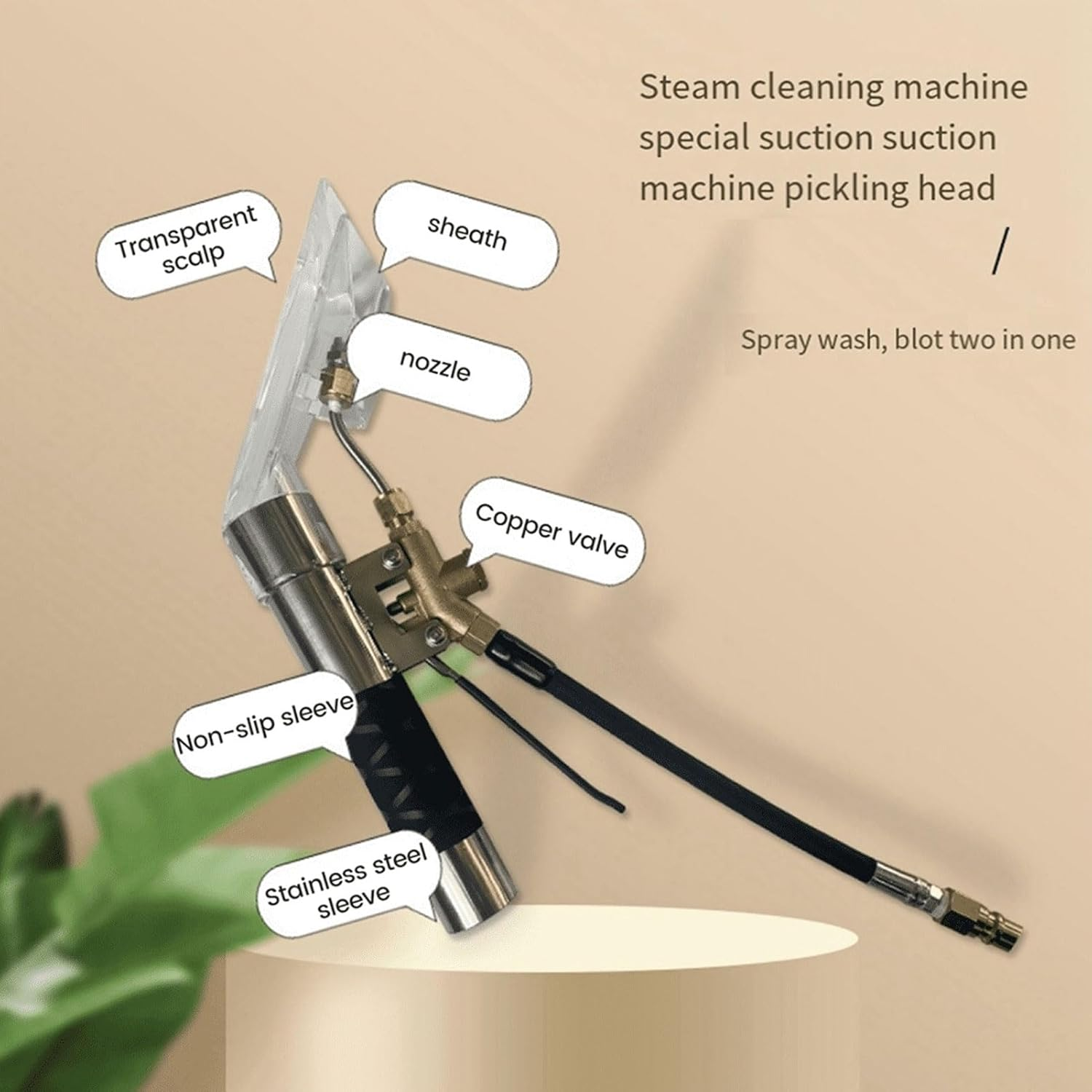 Extractor Hand Wand with Clear Head, Stainless Steel Carpet Extractor Wand for Steam Car Cleaner, 1.5 Inch Extractor Vacuum Hose Kit, Extractor Hand Tool for Furniture Auto Car Detailing