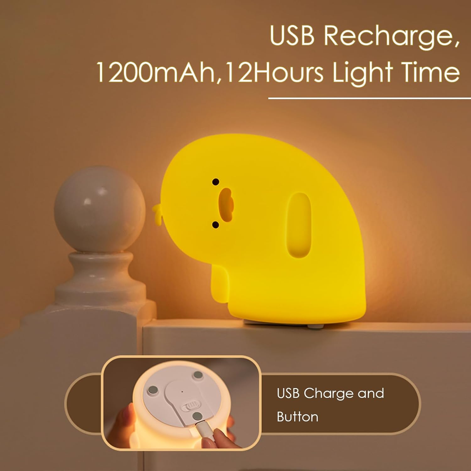 Kids Night Light for Bedroom,Cute Duck Decor Lights Touch Lamp,Gift Rechargeable Nightlight,Anime Night Lamps, Funny Gifts USB Portable Wireless Dimmable Ducks Feeding Bed Lamp (Yellow)