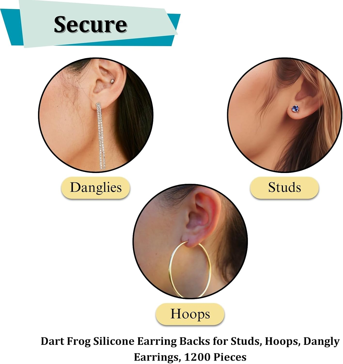 Dart Frog 1200 Silicone Earring Backs for Studs, Hoops, Dangly Earrings