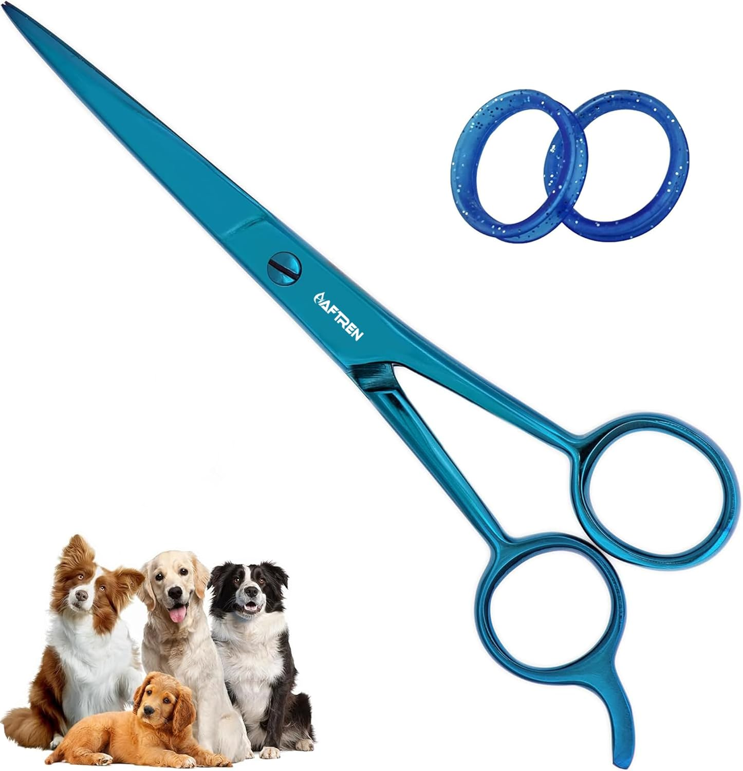 7.5 Inch Curved Dog Grooming Scissors with round Tips, Professional Pet Grooming Scissors J2 Stainless Steel for Dogs and Cats (Blue, 6.5 Inches) image number 5