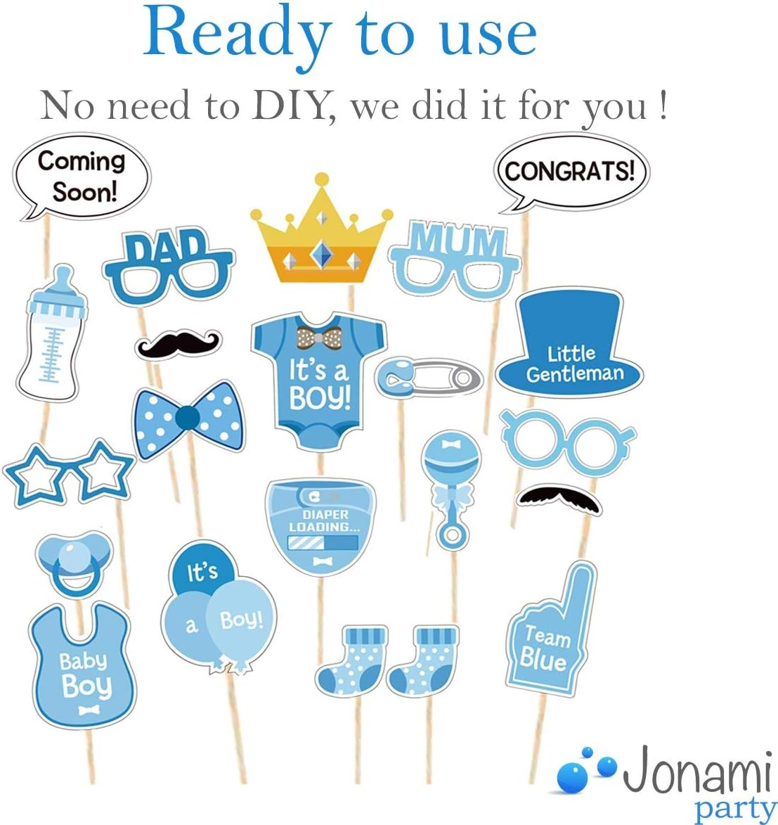 Boy Baby Shower Photo Booth Props, Baby Boy Bottle Masks Photo Props Photobooth for Newborn Boy. Ready to Use Blue Posing Props Supplies and Accessories for Party Decoration image number 5