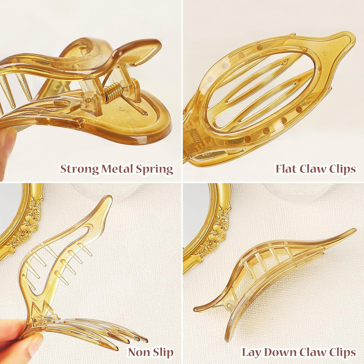 CHANDAT Flat Hair Clip 6 Pcs Lay down Claw Clips Hair Accessories for Women -Jelly - Blue Brown image number 7