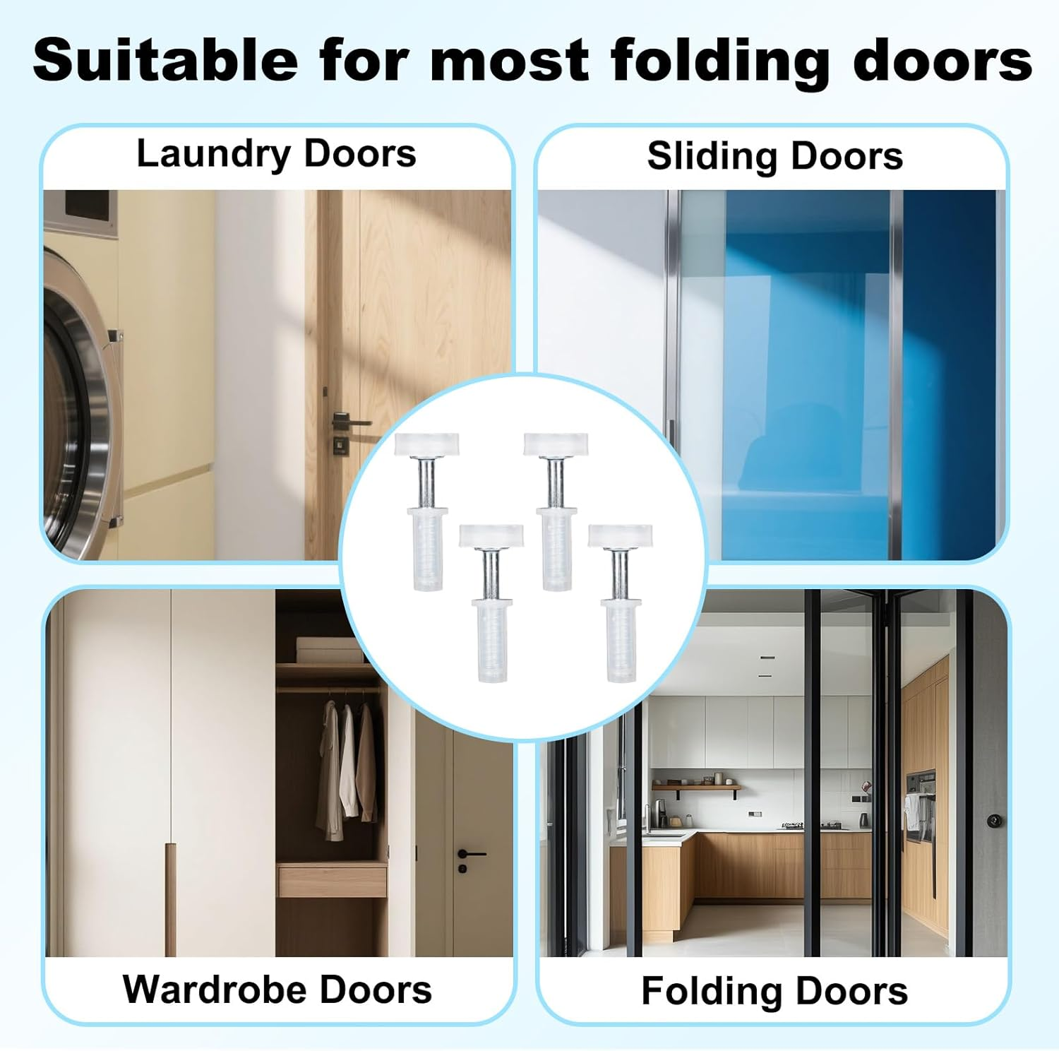 BOXOB 4Pcs Bi-Fold Door Top Roller Guide Wheel and Top Pivot, 7/8" Spring Loaded Bifold Door Hardware Kit for Folding Accordion Shower Sliding Barn Closet Doors Repair image number 4