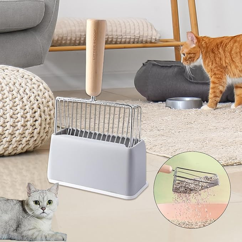 Kitty Litter Scoop ， Cat Litter Scoop Cat Litter Scoop with Holder for Reduces Dust Fast Sifting, Grey (Grey)