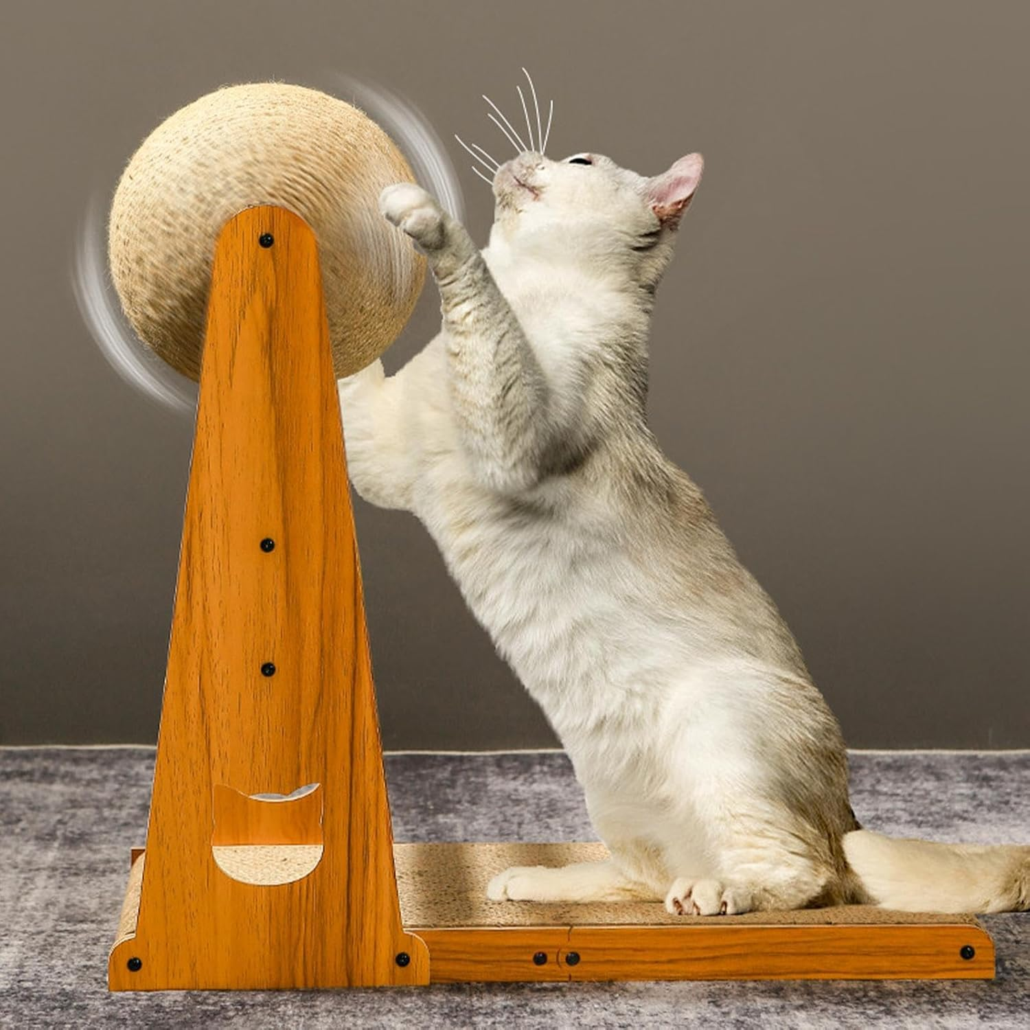 L Shape Cat Scratcher | Stylish Vertical Cat Scratching Post with Cat Scratcher Ball - Scratch-Proof Sisal Cat Scratcher Toy, Cat Bed, Detachable Cat Toy for Indoor Cats image number 2
