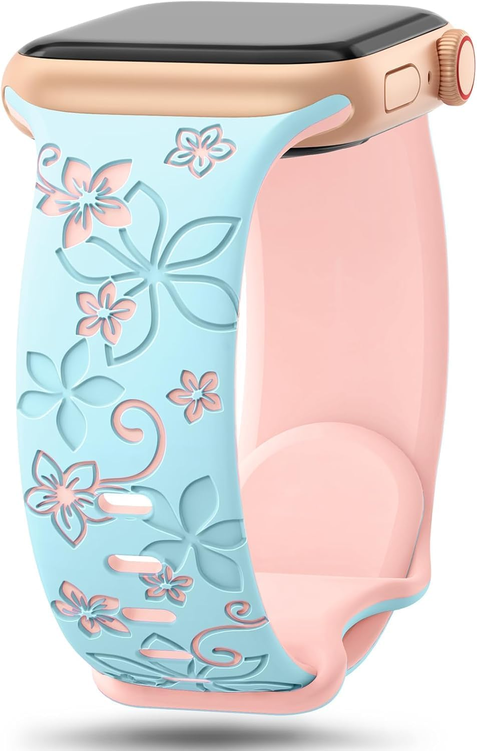 Floral Engraved Bands Compatible with Apple Watch Band 41Mm 40Mm 44Mm 45Mm 42Mm 38Mm 49Mm for Women,Cute Flower Iwatch Bands Soft Silicone Sport Strap for Iwatch Series SE 9 8 7 6 5 4 3 2 1 Ultra