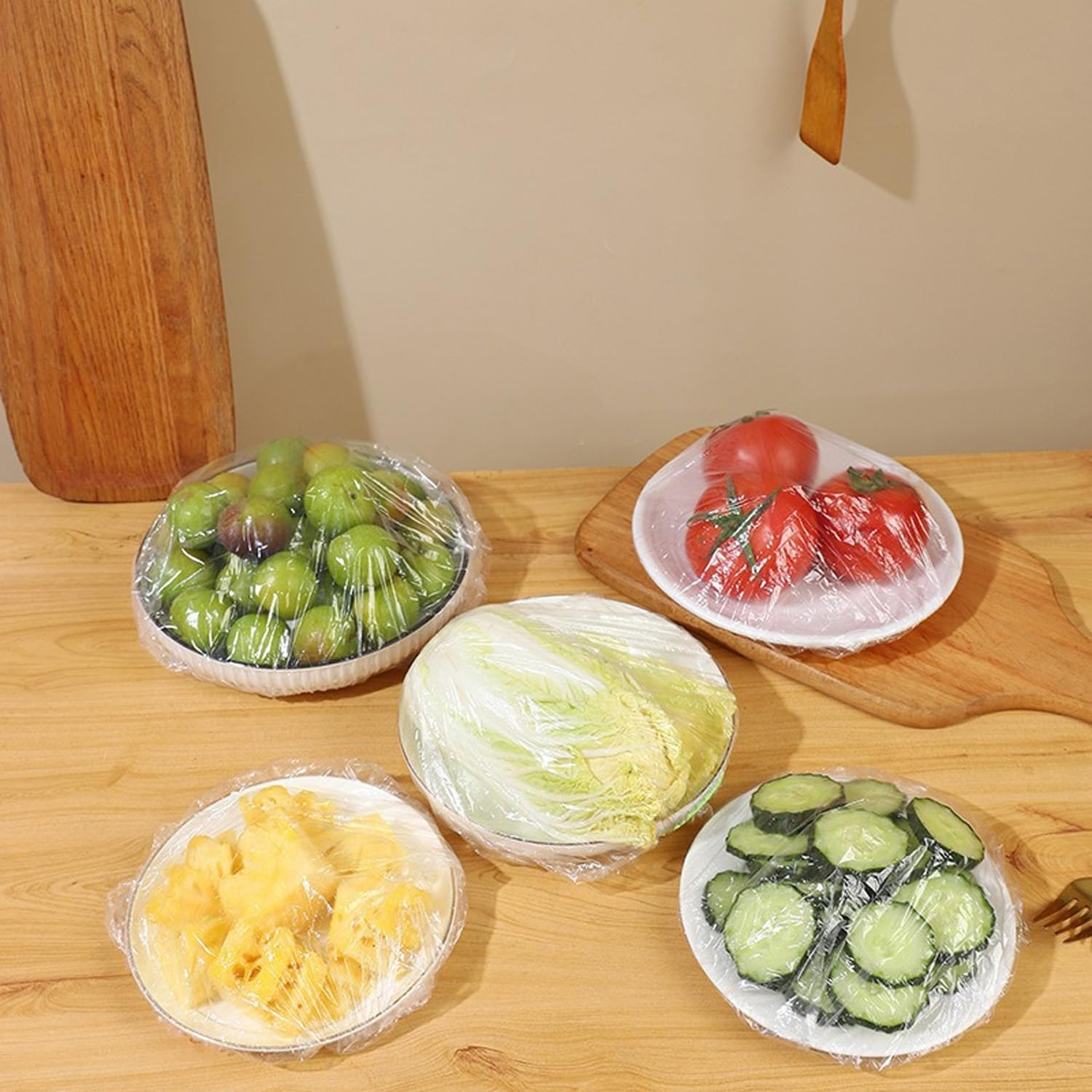 500-Pack Extra Thick Food Covers | Premium Elastic Bowl & Plate Covers for Kitchen, Restaurant, Picnic | Clear Plastic Food Storage Wraps image number 3