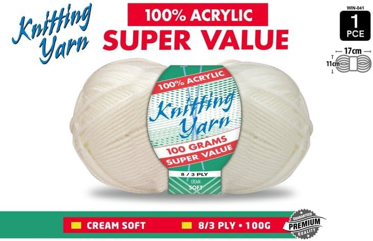 Yatsal 100% Acrylic 8-Ply Knitting Yarn 100 G, Cream