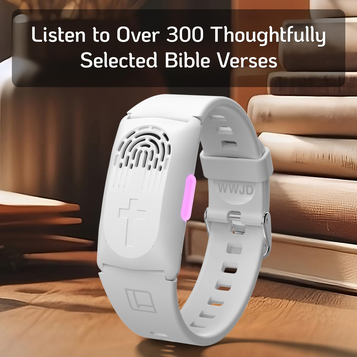 LIAISE Wearable Audio Wristband, WWJD Bracelet and Audio Bible, 300+ NIV Verses, Jesus Bracelet Speaker, Christian Wristband for Men and Women (White) image number 2