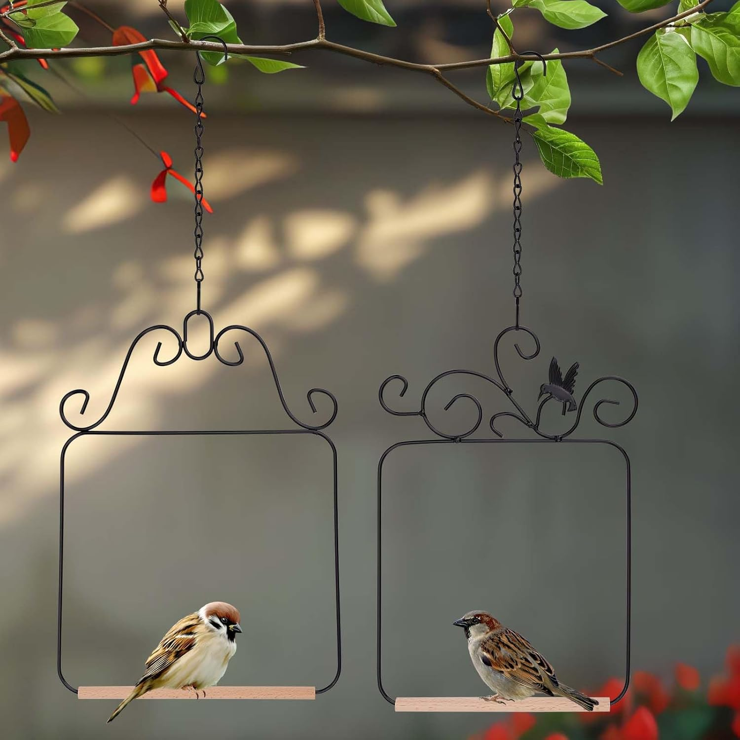 2PK Hummingbird Swings and Perches, Metal Frame Bird Swing with Wooden Dowels and Hanging Chains Bird Cage Accessories for Garden Patio Window Trunk Lawn Tree Branch Decoration (Black) image number 3