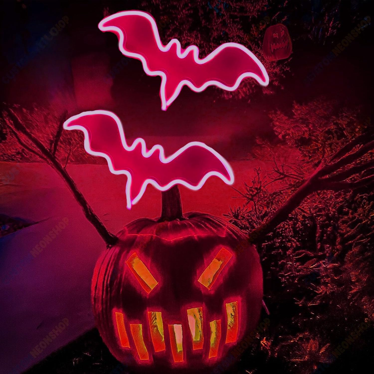 Xusdamyj 2 Pieces Flying Bat Halloween Neon Sign Bat Light Halloween Party Decoration Bedroom Light Home Wall Decor image number 2
