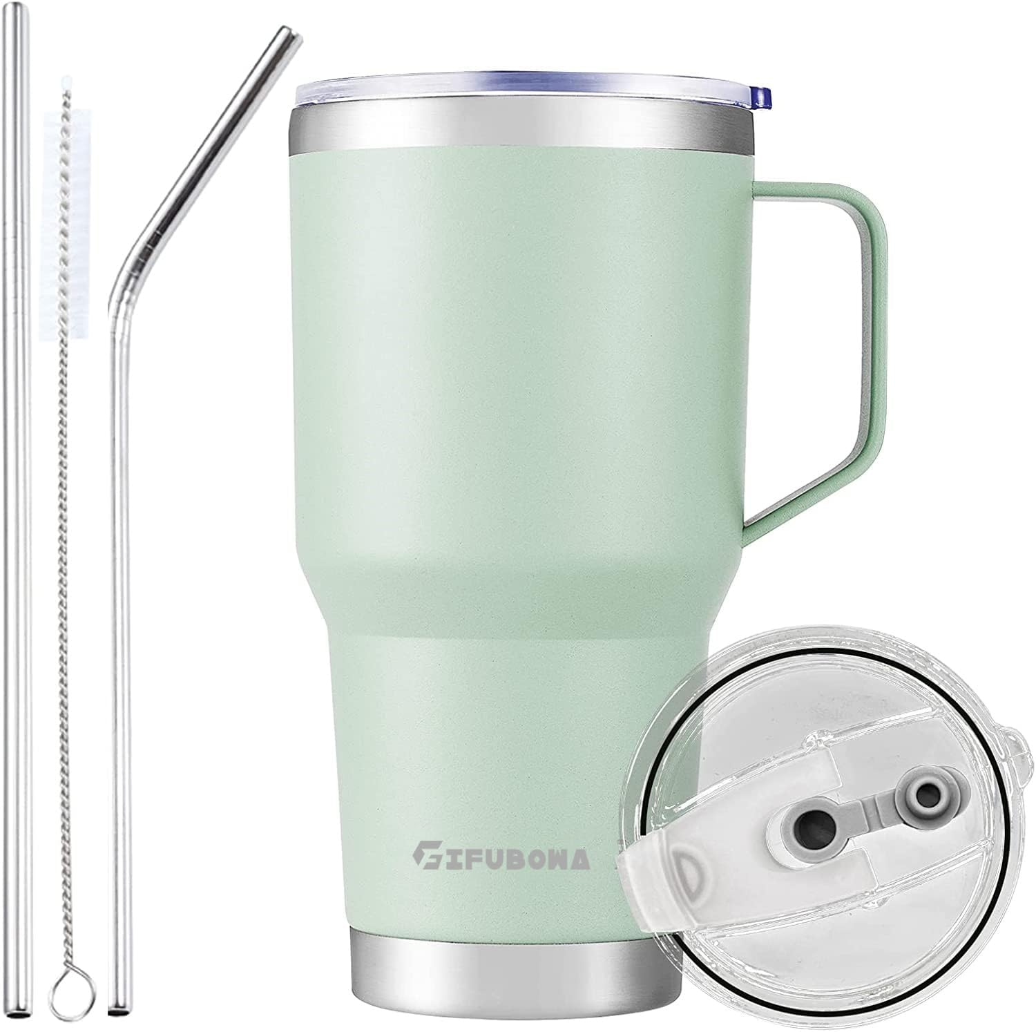 GIFUBOWA 30 Oz Stainless Steel Vacuum Insulated Tumbler with Handle 30Oz Travel Mug with Sliding Closure Lid,3-In-1 Lid, 2 Straw for Home, Office, Travel, Party