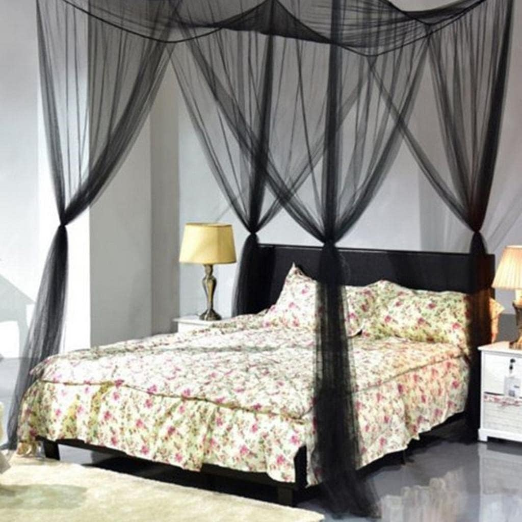 ＡＷＨＡＯ Premium Bed Canopy with 4 Corner Posts - Elevate Your Bedroom, Black, 210X190X24Cm - Black image number 4