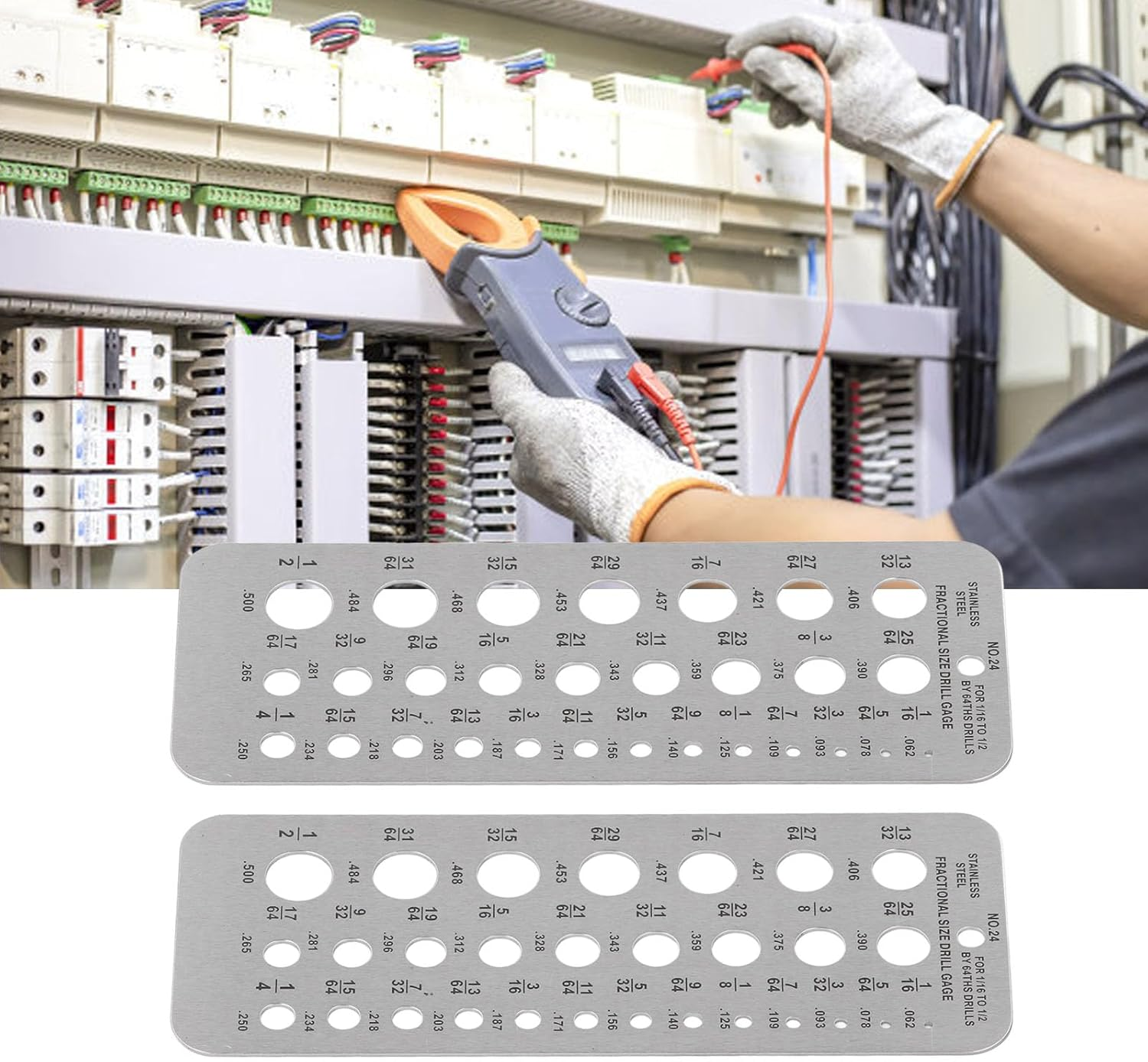 2 Pcs Drill Bit Gauge, 29 Hole Metric Imperial Stainless Steel Drill Bit Size Checker Plate Measuring Tool, 1/16-1/2In Index Metal Drill Size Tool for Mechanics image number 2