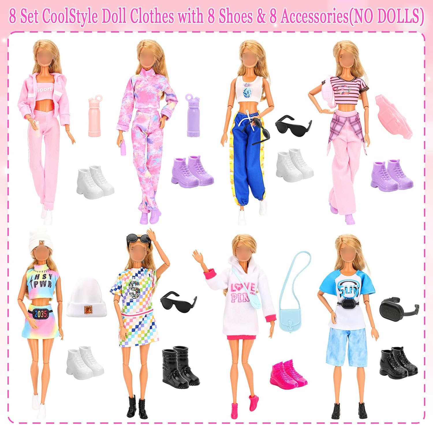 Barwa 8 Pcs Fashion Dresses Outfits Clothes + 8 Pairs Shoes + 8 Accessories for 11.5 Inch 30 CM Dolls image number 1