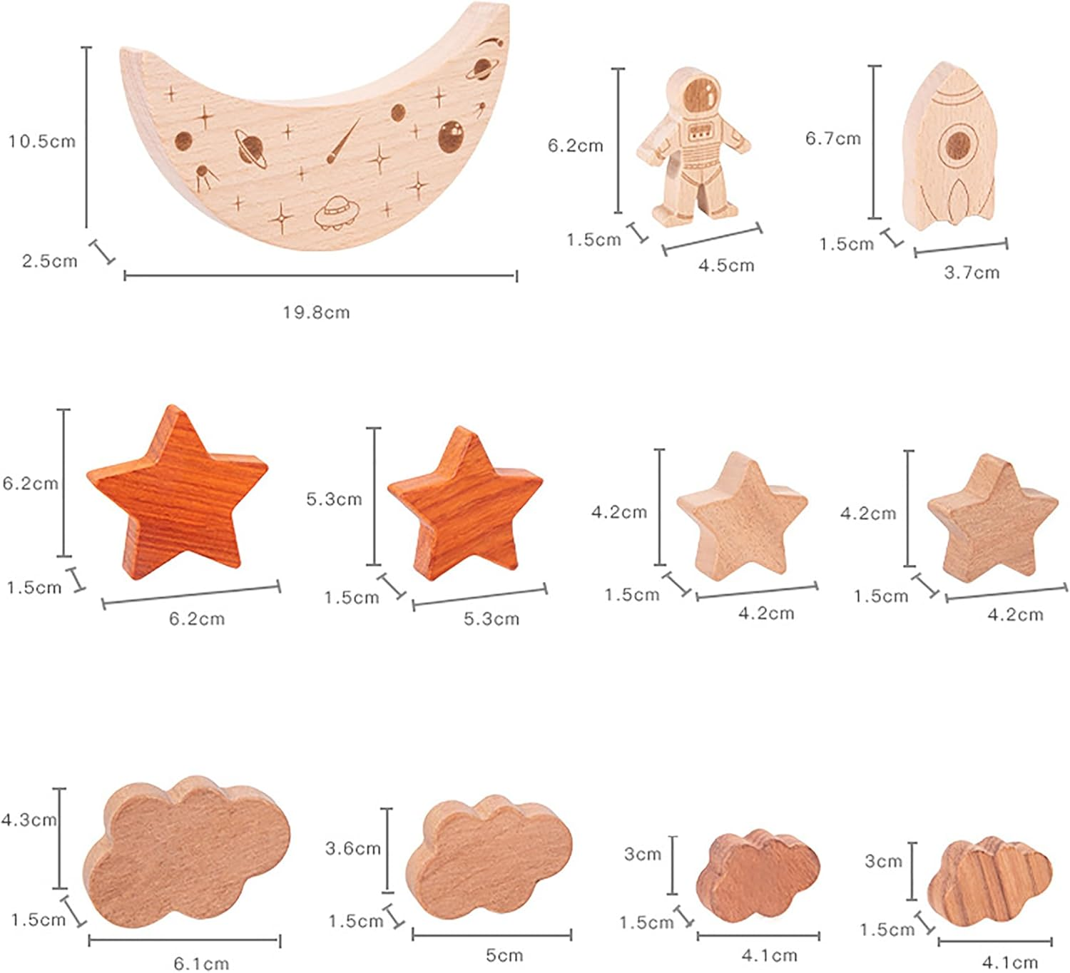 Montessori Wooden Balance Stacking Toys for Toddler, Wooden Stacking Blocks Toys, Toddlers Educational Toys for Baby Boy Girl Ages 3-5 Years Old,Space Theme Balance Game image number 1