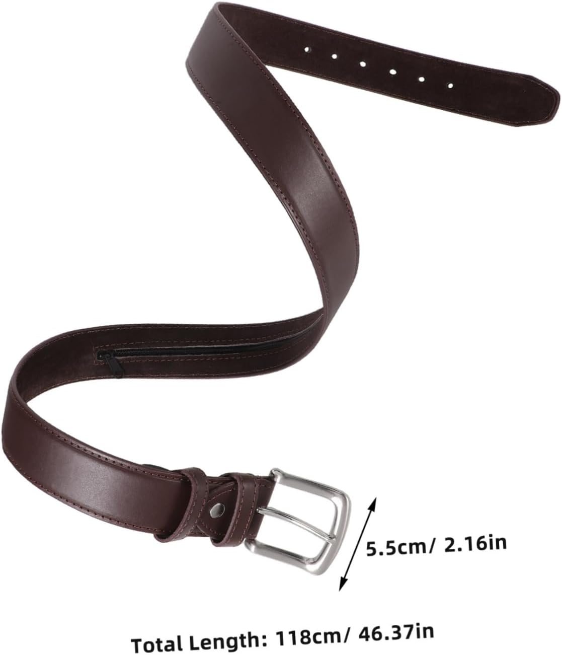 Travel Money Belt for Secure Storage Waistband Wallet with Reliable Zipper Elegant PU Design for Business Trips Jogging and Outdoor Activities Brown - Black image number 4