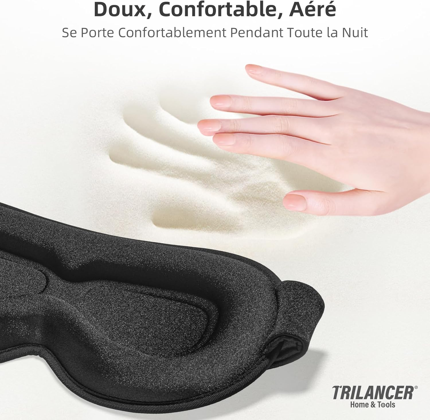 2025 Innovative Sleep Mask for Men and Women,Trilancer 3D 99.99% Light Blocking Design, Comfortable Eye Mask, Blackout Blindfold for Sleeping, Nap, Meditation, Travel (Black) image number 2