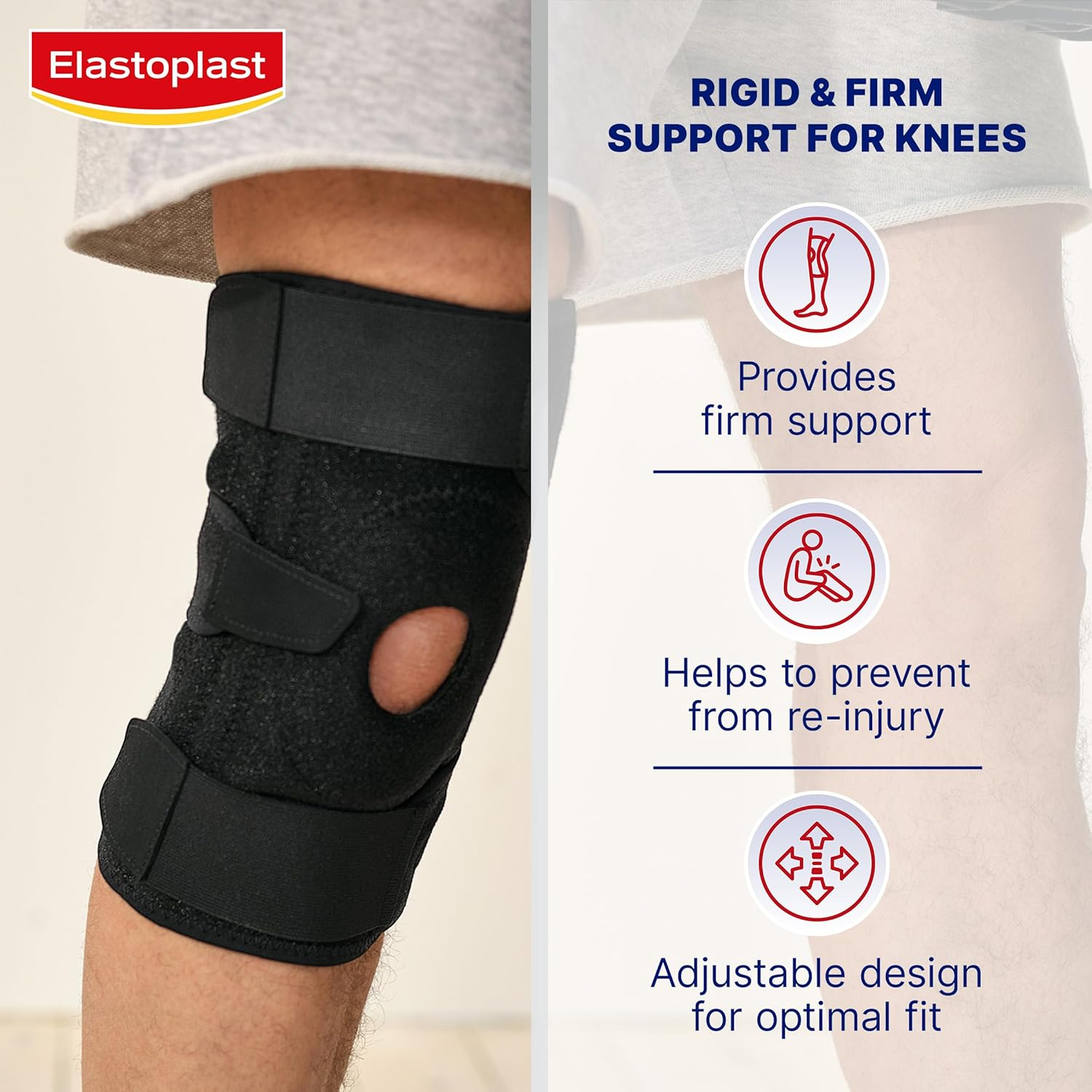 Elastoplast Protective Knee Stabiliser (1 Pack) | Firm Support for Weak or Injured Knees | Adjustable Knee Guard for Knee Pain | Compression Sleeve for Knees | Prevents Re-Injury image number 6