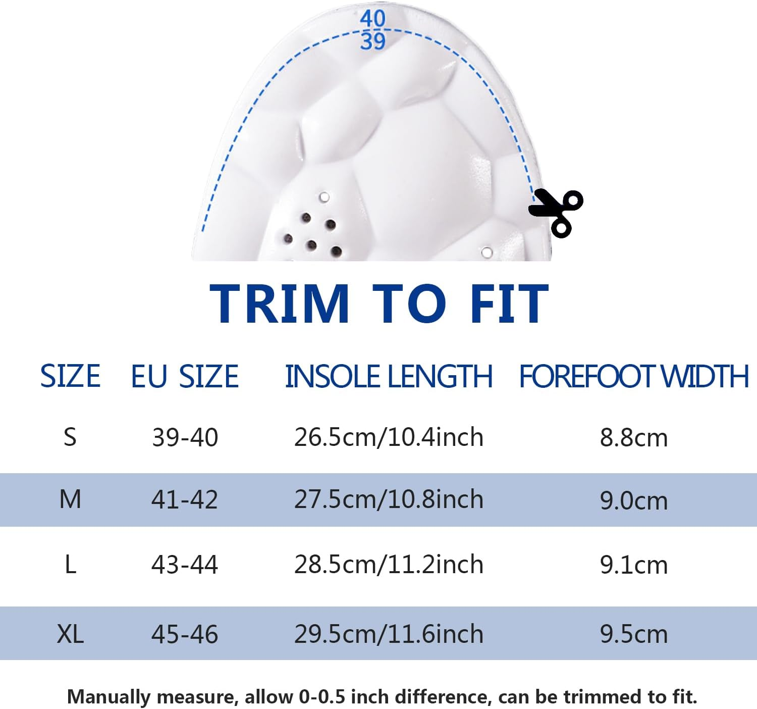 Sport Insoles Ultra-Soft Latex Insoles for Men & Women - High Elasticity, Shock Absorption, Sweat-Absorbing, Thickened Comfort for Running Training Hiking Orthotic Comfort Insoles for Sneakers L(EU 43-44) image number 6