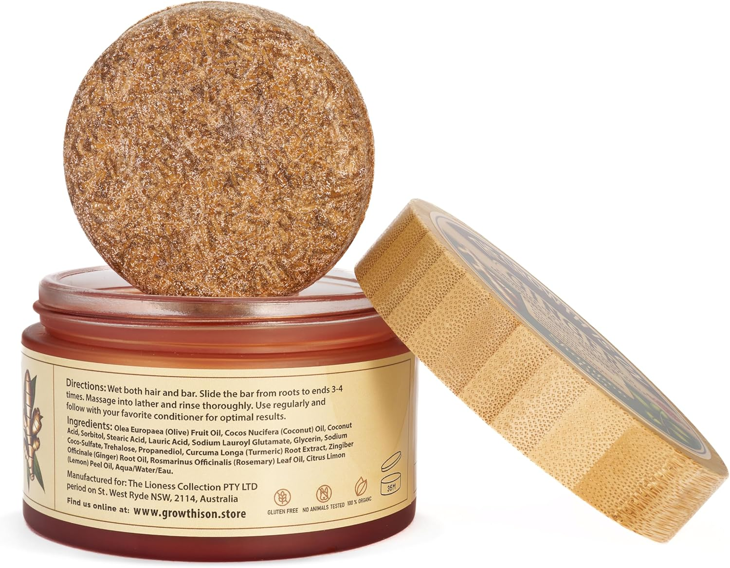 The Growth Is on Organic Artisan Ginger Shampoo Bar &ndash; Handmade Hair Growth Bar with Rosemary, Turmeric & Lemon &ndash; Sulfate-Free, Aluminum-Free, Plastic-Free Solid Shampoo for Oily, Itchy, Thinning Scalp &ndash; 115G