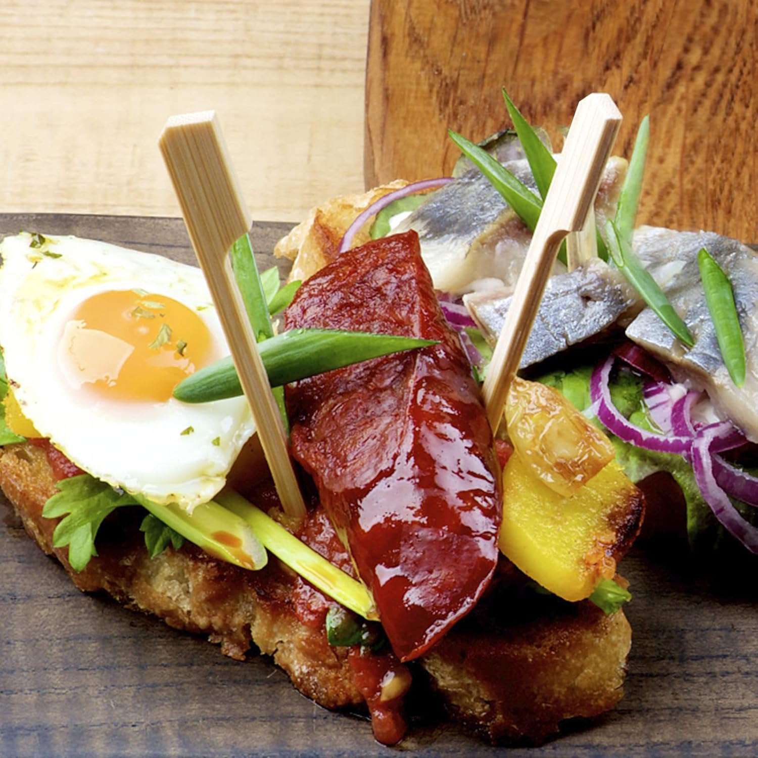 BLUE TOP 200Pcs Bamboo Paddle Picks, 3.5 Inch Sturdy Flat Skewers Food Appetizer Toothpicks for for Fruit, Grilling, Drink, BBQ, Barbecue, Yakitori Chicken, Fondue, Roasting,Cocktail, Marshmallow image number 5