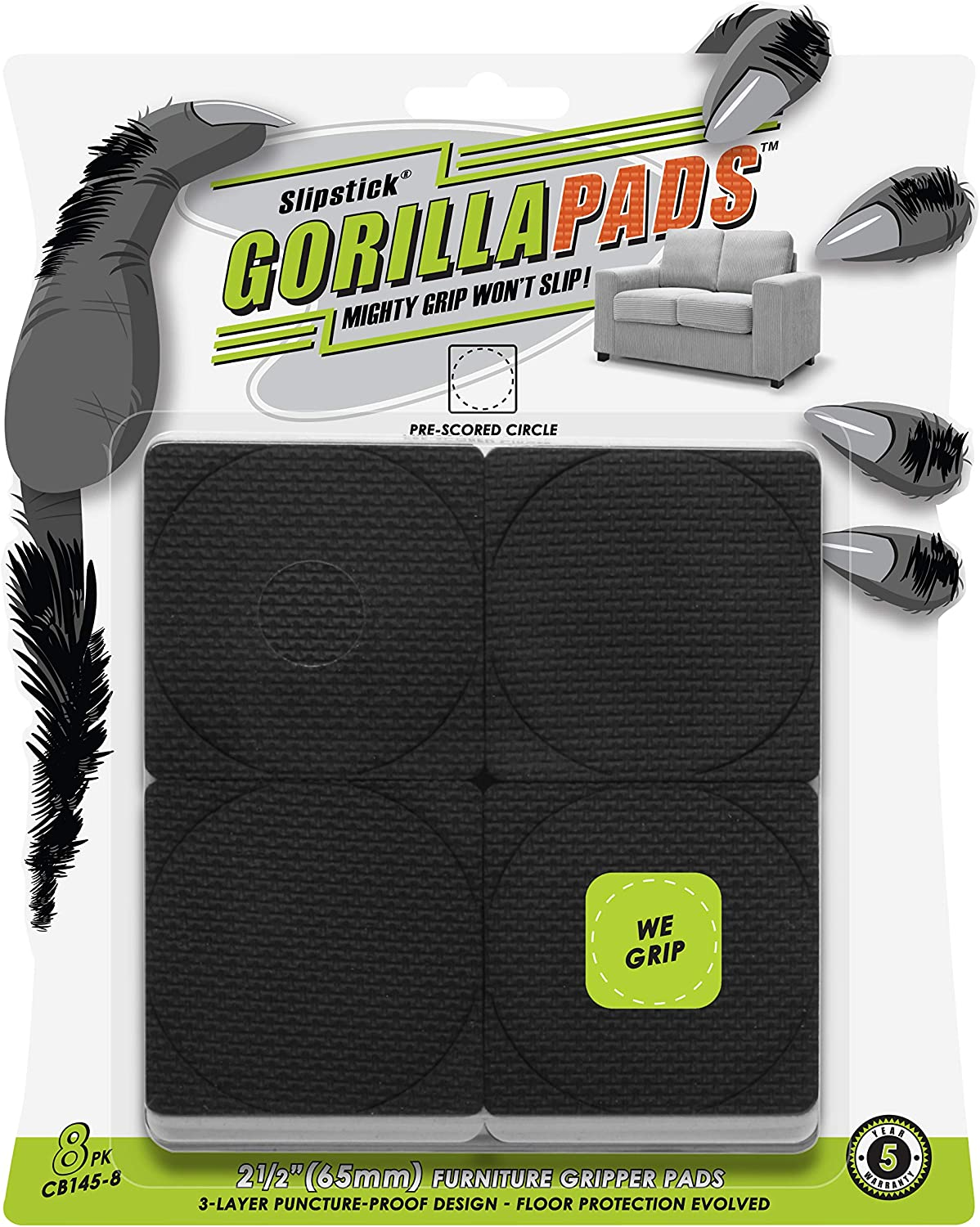 Gorillapads Non-Slip Furniture Pads/Grippers, Rubber Floor Protectors for under Furniture, Black (2.5" Pre-Scored) image number 5